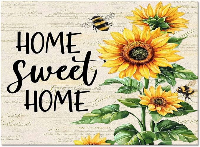 Summer Sunflowers Rectangular Area Rugs for Living Room Bedroom 4 x 6 ft Rustic Floral Bees Green Leaves Non-Shedding Soft Low Pile Rug Non Slip Washable Rug for Nursery Entryway Playroom