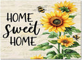 Summer Sunflowers Rectangular Area Rugs for Living Room Bedroom 4 x 6 ft Rustic Floral Bees Green Leaves Non-Shedding Soft Low Pile Rug Non Slip Washable Rug for Nursery Entryway Playroom
