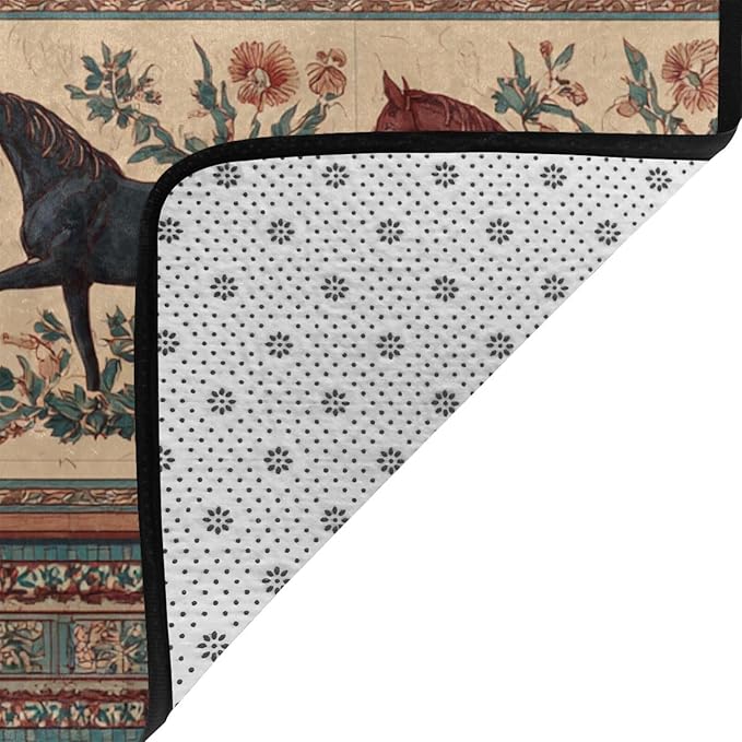 Horse Western Boho Ethnic Style Area Rug Washable Outdoor Rugs Anti-Slip Soft Carpet Entryway Indoor Door Mat for Bedroom,Living Room,Porch,Terrace and Entrance Decor 5'x 4'