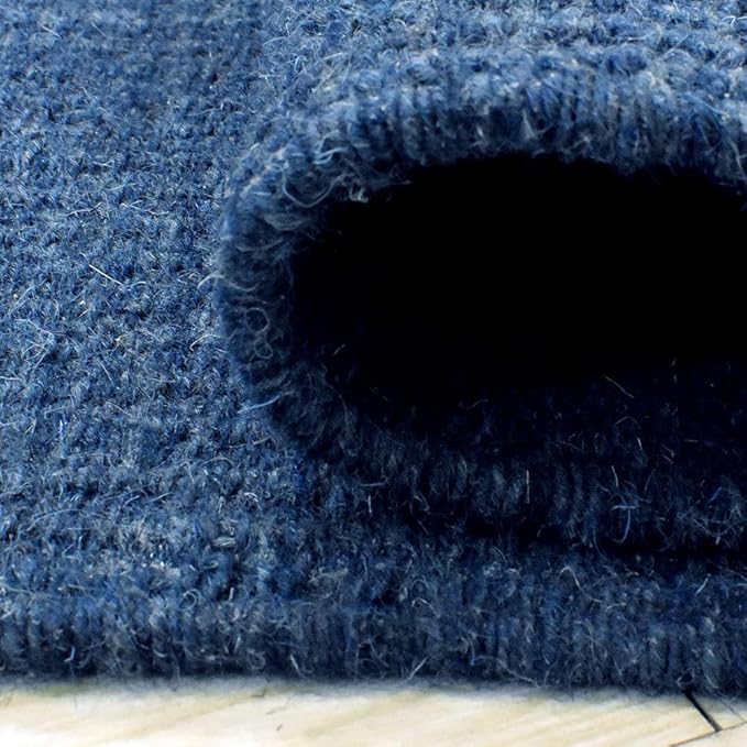 Rugsotic Carpets Hand Woven Flat Weave Kilim Wool ECO-Friendly Area Rugs - 7'x9', Rectangle Shape, Blue Color, Solid Plain Design, Low Pile Handmade Area Rugs for Living Room, Bed Room (D00111)
