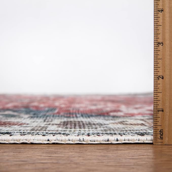 Bloom Rugs Washable Non-Slip 8' x 10' Rug - Red/Blue Traditional Area Rug for Living Room, Bedroom, Dining Room, and Kitchen - Exact Size: 8' x 10'
