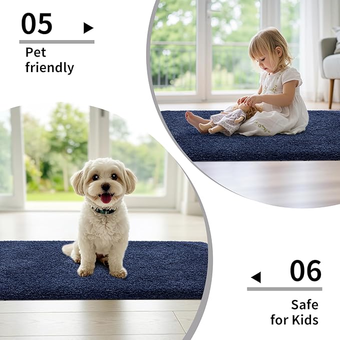 Bathroom Rugs 24x48 Non Slip Navy Fluffy Bath Mat for Bathroom Floor Washable Plush Luxury Bath Rug for Tub Soft Shaggy Absorbent Shower Sink Mat