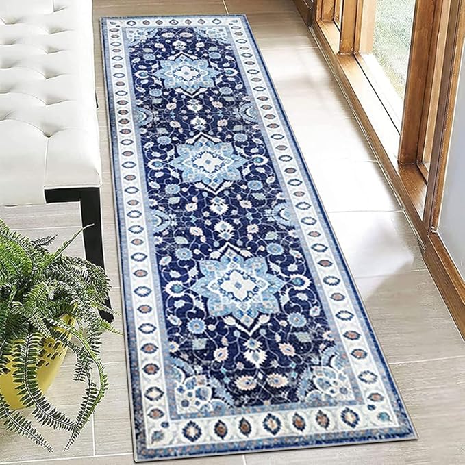 Moroccan Trellis Hallway Runner Rug Non-Slip Washable Geometric Standing Mats Anti-Fatigue Long Farmhouse Kitchen Mat Soft Low-Pile Distressed Area Rugs for Bathroom,Bedroom,Laundry 2' X 7'