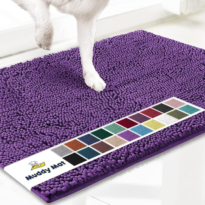 Muddy Mat® | Super Absorbent Door Mat Indoor, Microfiber Quick Dry Chenille Entryway Rug, Non-Slip Front Door Mat, Indoor Mats for Entryway, Machine Washable Pet Rug, Purple 48"x72"
