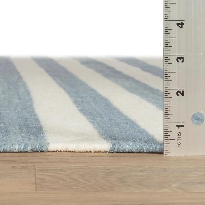 Home Conservatory Ladder Stripe Blue/Ivory Handwoven Wool 4 X 6 Feet, Blue/Ivory Stripe Pattern