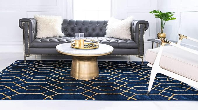 Unique Loom Marilyn Monroe Glam Collection Area Rug - Trellis (5' 1' x 8' Rectangle, Navy Blue Gold/ Gold)