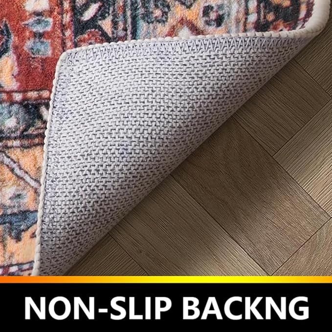 Moroccan Trellis Hallway Runner Rug Non-Slip Washable Geometric Standing Mats Anti-Fatigue Long Farmhouse Kitchen Mat Soft Low-Pile Distressed Area Rugs for Bathroom,Bedroom,Laundry 2' X 3'
