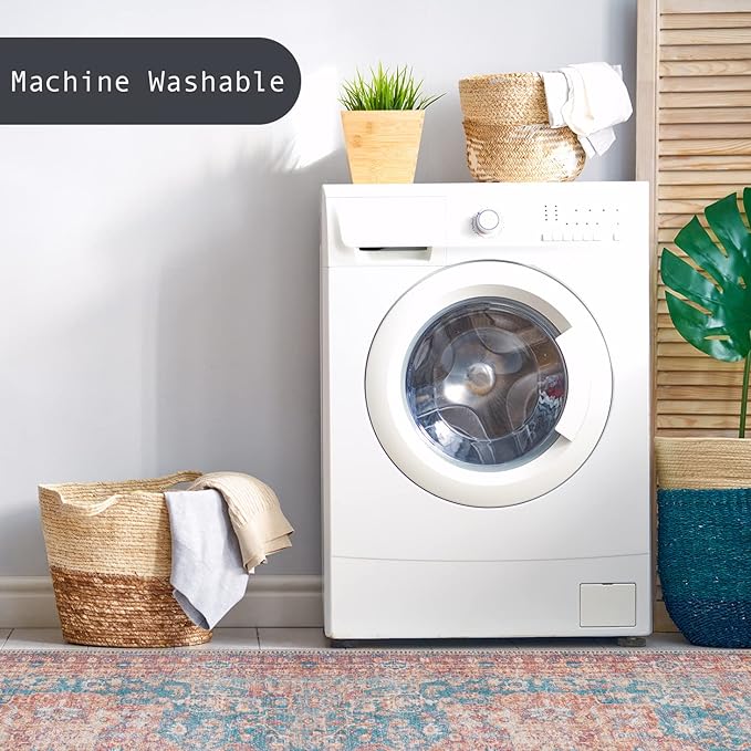 GLN Rugs Traditional Collection - Machine Washable Area Rug, Traditional Washable, Non Slip, Low Pile Chenille Rug, Living Room, Bedroom, Kitchen Rug (3' x 5' Terra/Green)