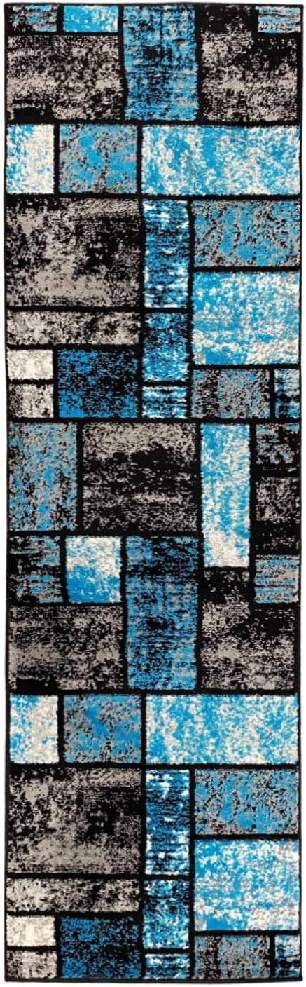 LUXE WEAVERS Modern Geometric Squares 10007 Turquoise 2x7 Area Rug