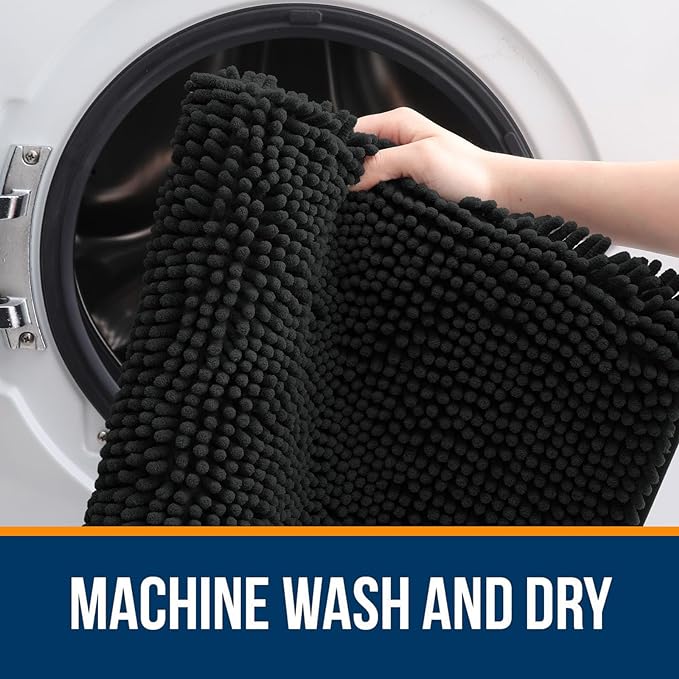 OLANLY Bathroom Rugs 45x27, Extra Soft Absorbent Chenille Bath Rugs, Rubber Backing Quick Dry, Machine Washable Bath Mats for Bathroom Floor, Tub and Shower, Home Decor Accessories, Black