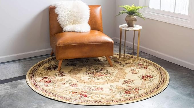 Unique Loom Versailles Collection Traditional Classic Floral Motif Area Rug (8' 0 x 8' 0 Round, Ivory/ Tan)