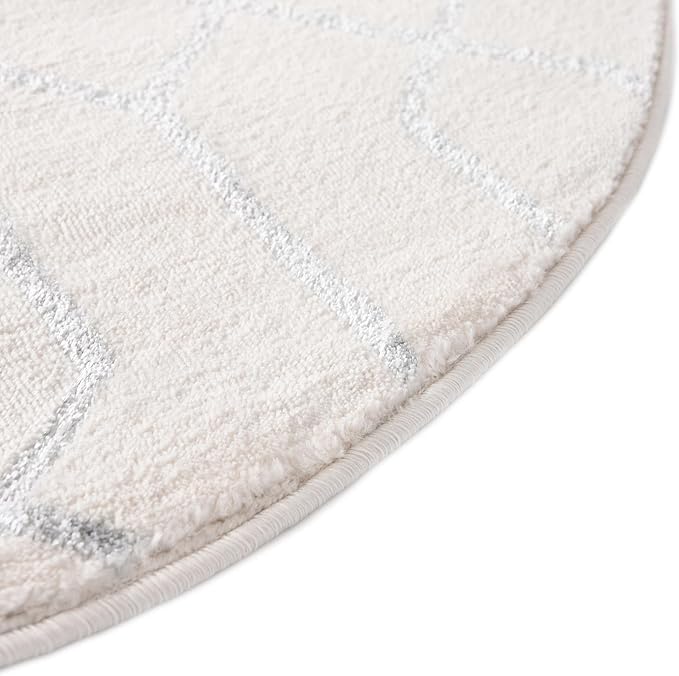 Unique Loom Glam Collection Area Rug - Trellis (3' 3" Round, White Silver/ Silver)