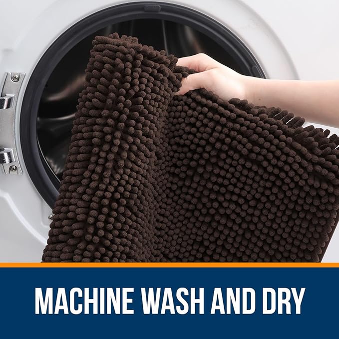 OLANLY Bathroom Rugs 50x30, Extra Soft Absorbent Chenille Bath Rugs, Rubber Backing Quick Dry, Machine Washable Bath Mats for Bathroom Floor, Tub and Shower, Home Decor Accessories, Brown
