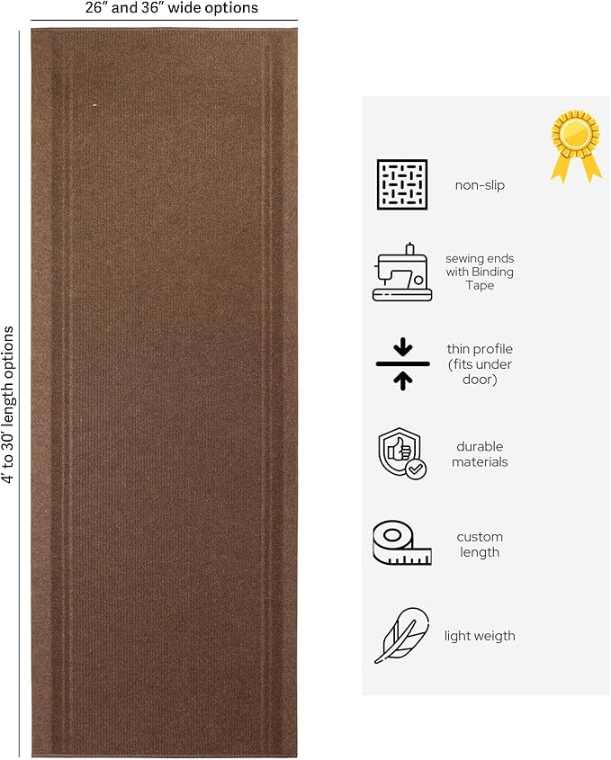 English Home Custom Size Non Slip Striped Design Light Weight Durable PVC Backing Thin Pile Runner Rug (26" x 2')