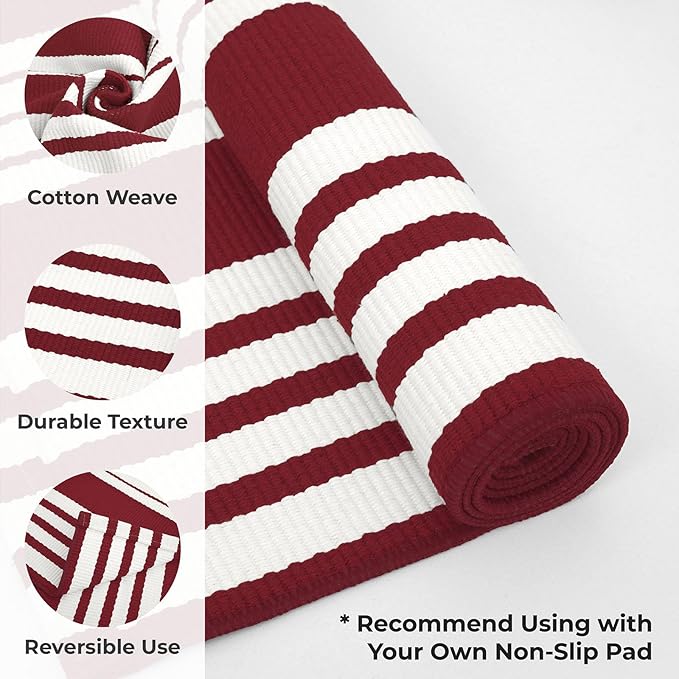 KOZYFLY Striped Outdoor Rug 3x5 Ft Red and White Christmas Front Door Rug Woven Area Rug Washable Doormats Indoor Entrance Mat for Kitchen Entryway Patio Front Porch Holiday Decor