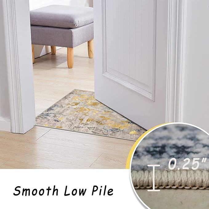 vivorug Runner Rug 2'x7' Machine Washable Non-Slip Runners for Hallways Kitchen Entryway Laundry Room Modern Abstract Carpet Hallway Runner Grey/Mustard