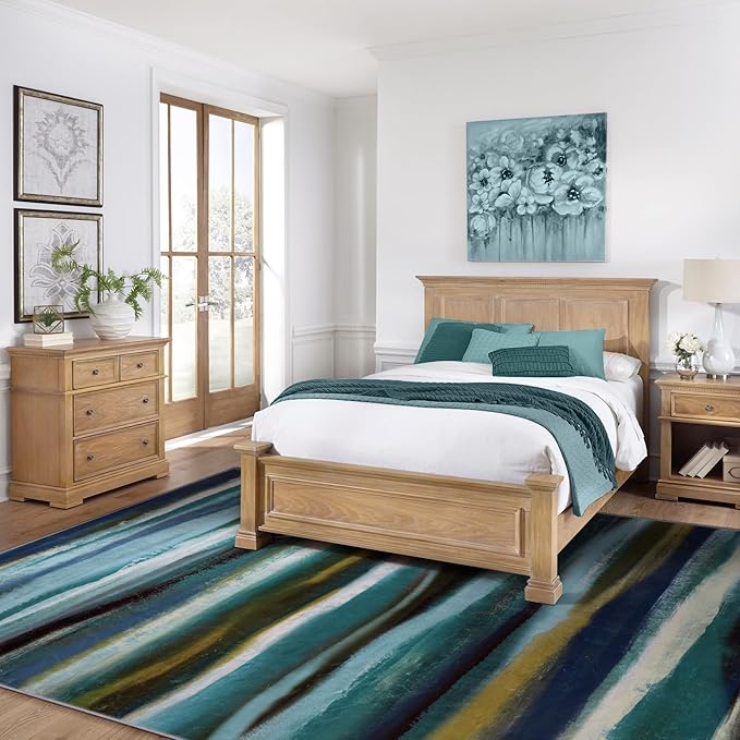 Abstract 3x5 Area Rug, Modern Stripe Teal Rugs for Entryway, Washable Soft Door Mat Non-Slip Floor Carpet for Dining Room Kitchen Bedroom - Teal/Multi