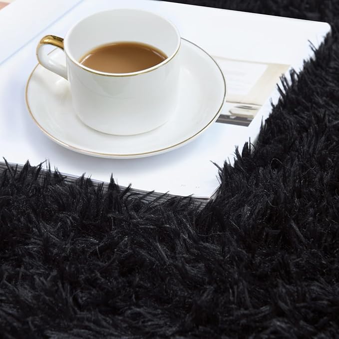 duduta Black Rectangle Fluffy Rug 6x9 ft, Shag Fuzzy Plush Carpet for Bedroom Nursery Living Room Home Decor