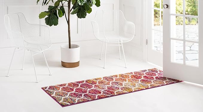 Rugs.com Lattice Frieze Collection Rug – 2' x 10' Runner Multi Medium Rug Perfect for Living Rooms, Large Dining Rooms, Open Floorplans