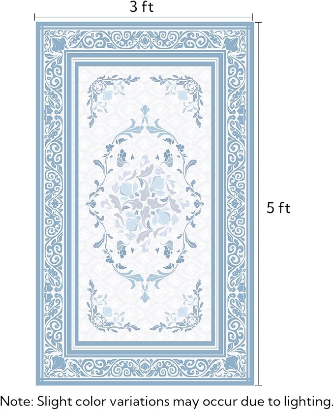 SOULFUL Medium Pile 3x5 Area Rug - Cozy Soft Underfoot Small Entryway Rug - Mist Blue Boho Floral - Washable Non-Slip - Perfect for Living Room Bedroom Foot Kids Room Reading Nook