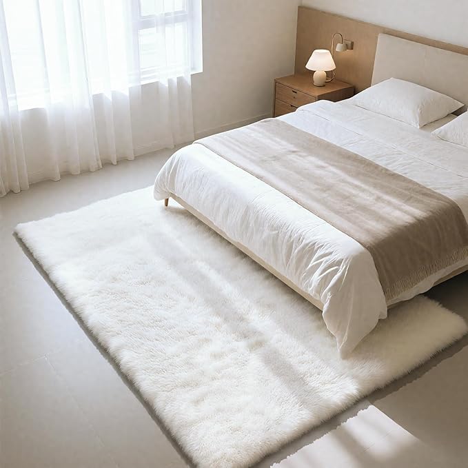 Fluffy Rug Shaggy Area Rug, White 9x12 Area Rugs for Living Room, Large Shag Area Rugs for Bedroom Kids Room Home Decor, Upgrade Anti-Skid Rectangular Fuzzy Rugs