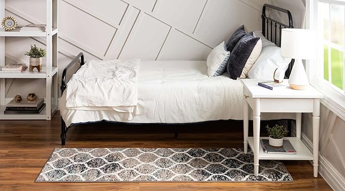 Rugs.com Lattice Frieze Collection Rug – 2' x 5' Runner Blue Multi Medium Rug Perfect for Living Rooms, Large Dining Rooms, Open Floorplans