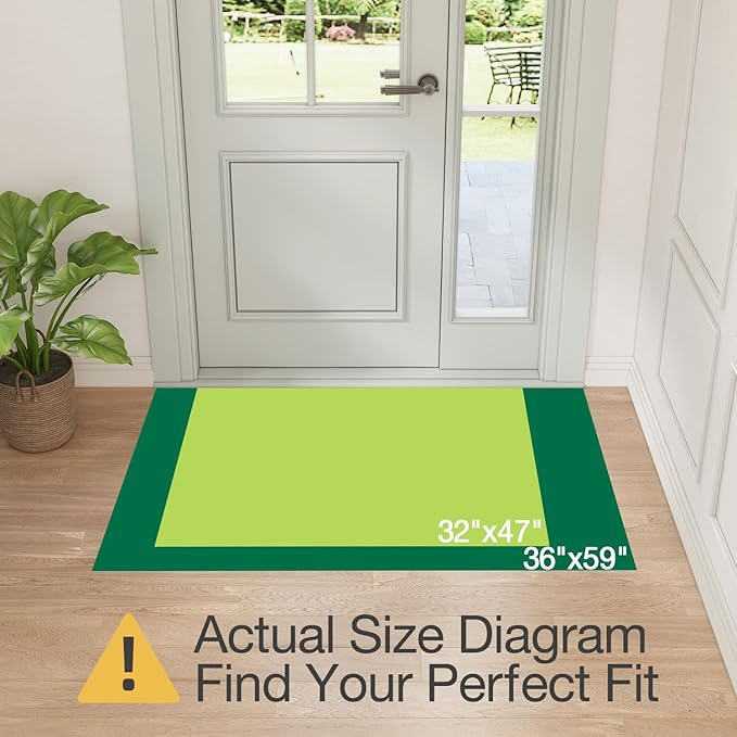 LUMI Indoor Thin Door Mat, 36x59 Washable Small Inside Doormat, Non Slip Low Pile Oriental Floor Carpet, Vintage Distressed Area Rug for Front Door,Entrance,Bedroom, Celadon