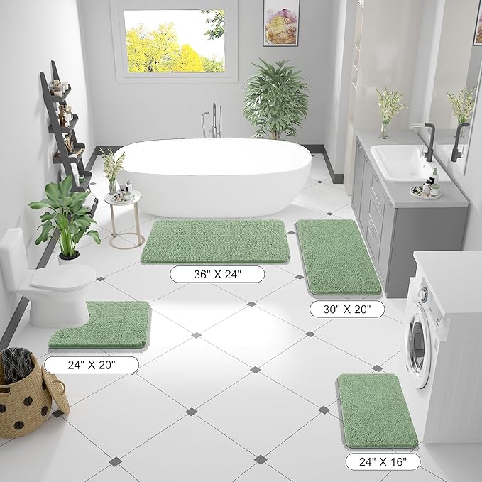 OLANLY Bathroom Rugs 40x32, Extra Soft Absorbent Chenille Bath Rugs, Rubber Backing Quick Dry, Machine Washable Bath Mats for Bathroom Floor, Tub and Shower, Home Decor Accessories, Sage Green
