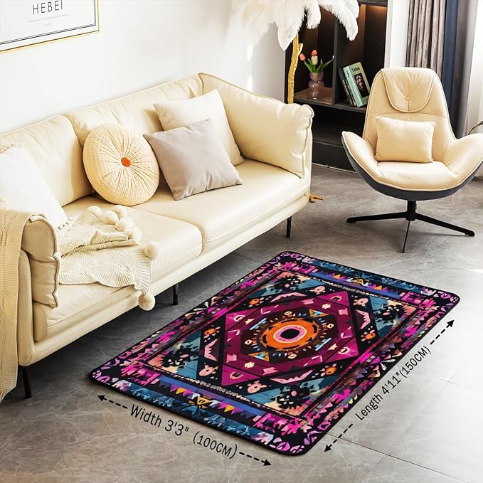 Bohemian Style 3x5 Area Rug Watercolor Rugs for Living Room | Victorian Decor Antique Washable Rug, Boho Floral Baroque Carpet Indoor Floor Mat