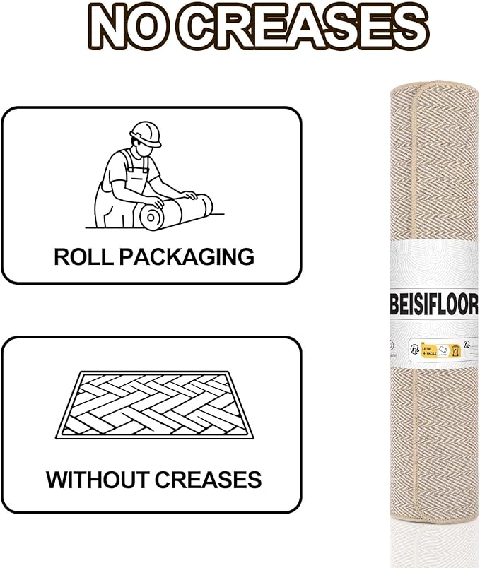 Ultra Thin Door Mat Indoor Entrance 24"x36", Low-Profile Indoor Door Mat, Non Slip Entry Mat Rubber Backing Unique Herringbone Design Inside Doormat Dirt Trapper Entryway Mats, Beige