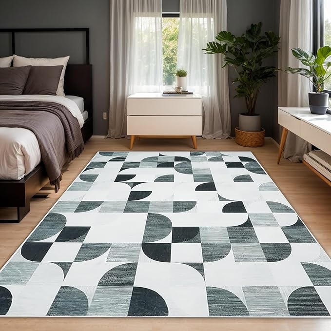 Modern Abstract Rug 5x7 Machine Washable, Boho Area Rugs for Living Room Bedroom Low-Pile, Large Throw Floor Carpet Non Slip Ultra-Thin Soft Indoor Gray