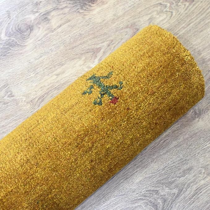 Hand Knotted Loom Wool ECO-Friendly Area Rugs - 2'6''x10', Runner, Gold Color, Solid Plain Design, High Pile Handmade Anti Skid Area Rugs for Living Room, Bed Room (L00111)