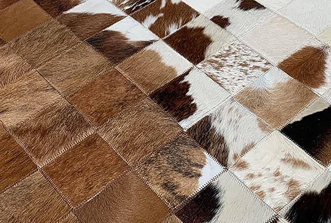 Handmade Pure Cowhide Round Leather Rug for Living Room Bedroom Rug (7X7)
