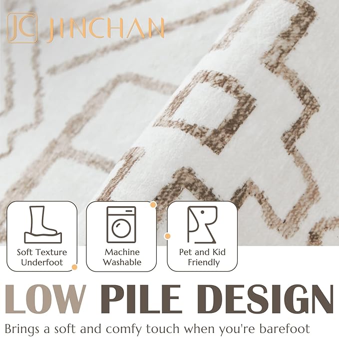 jinchan Moroccan Runner Rug 2x5 - Kitchen Machine Washable Runner Rug Modern Geometric Soft Low-Pile Lightweight Non-Slip Carpet for Entryway Hallway Laundry Room Bedroom Farmhouse (2x5ft, Taupe)