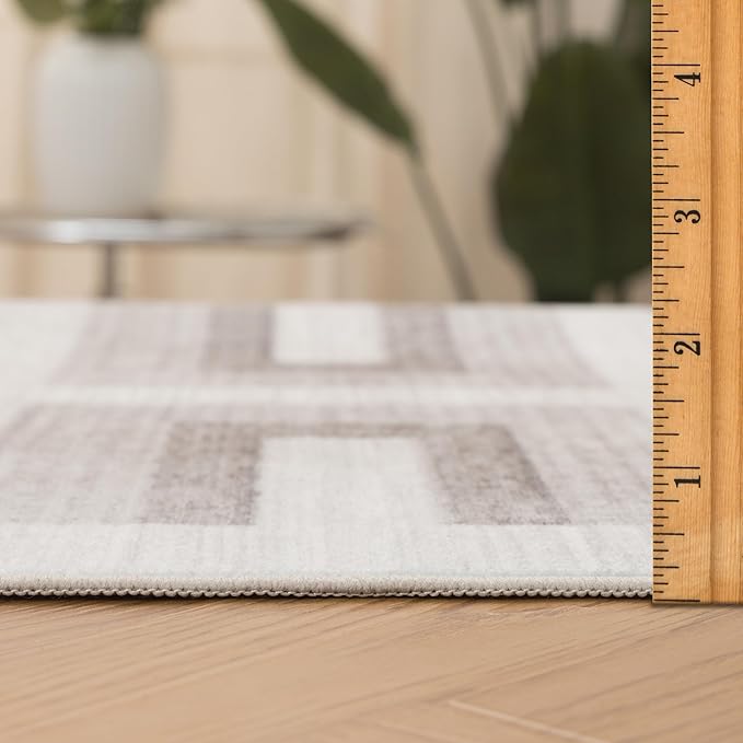 ReaLife Rugs Machine Washable Area Rug Runner - Living Room Bedroom Bathroom Kitchen Entryway Office - Non-Slip Baking Low Pile Stain Resistant Premium - Modern Geometric - Remi - Beige 2'6" x 6'