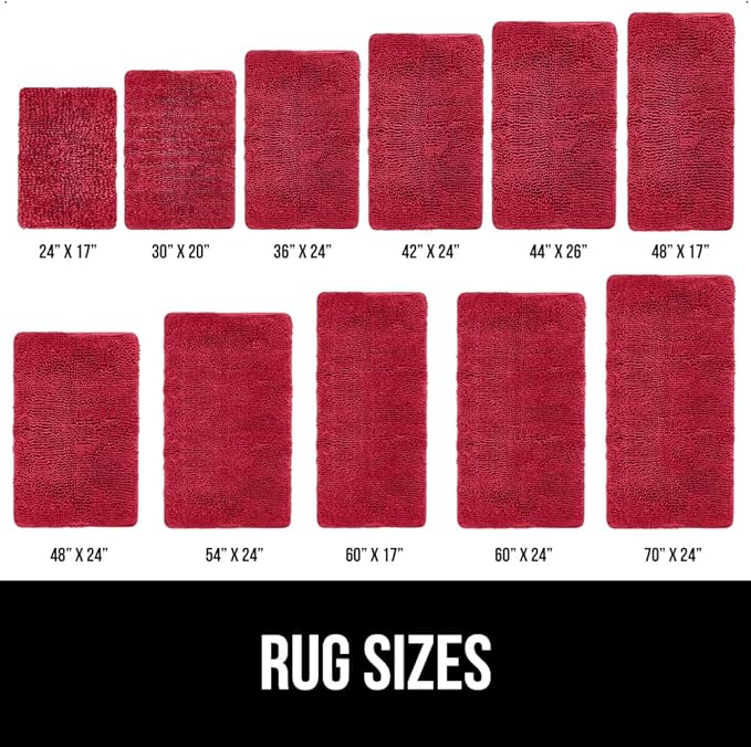 GORILLA GRIP Bath Rug Mat 44x26, Thick Soft Absorbent Chenille, Quick Dry Microfiber Mats, Rubber Backing Washable Shower Floor Rugs, Bathmat Runner, US Designed Bathroom Home Decor Accessories Red