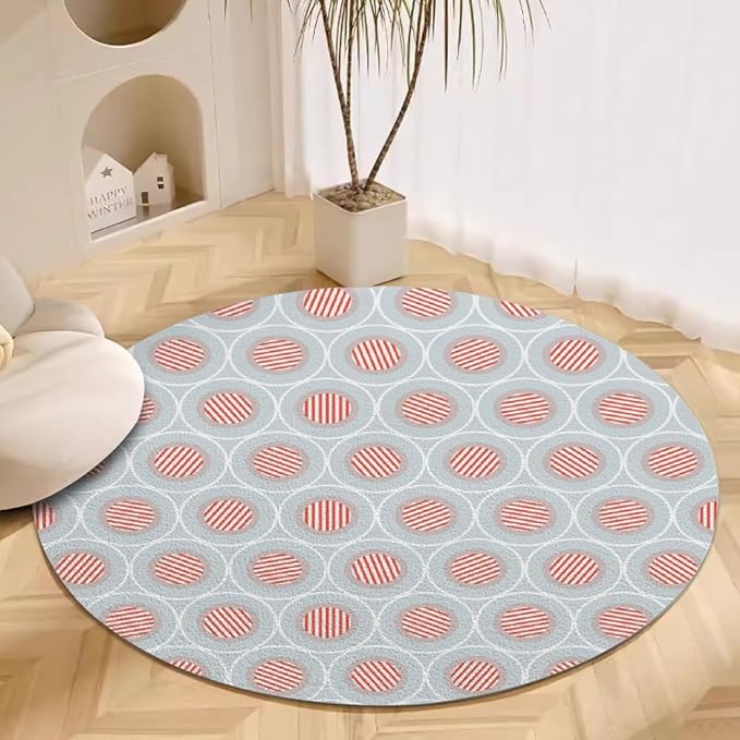 Circle Geometric Print Round Rug Vintage Blue Pink Area Rug Washable 7ft Circle Rugs for Living Room Bedroom Non Slip, Soft Indoor Floor Carpet for Kitchen Entryway Family Room