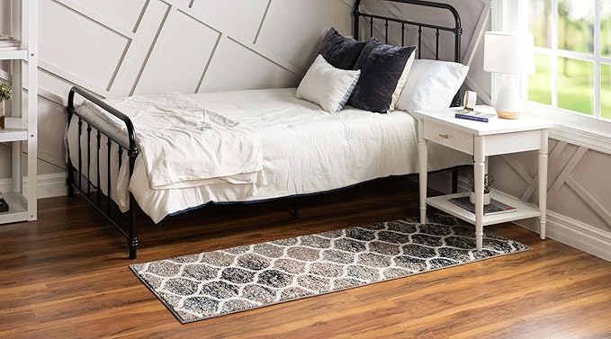 Rugs.com Lattice Frieze Collection Rug – 2' x 4' Runner Blue Multi Medium Rug Perfect for Living Rooms, Large Dining Rooms, Open Floorplans