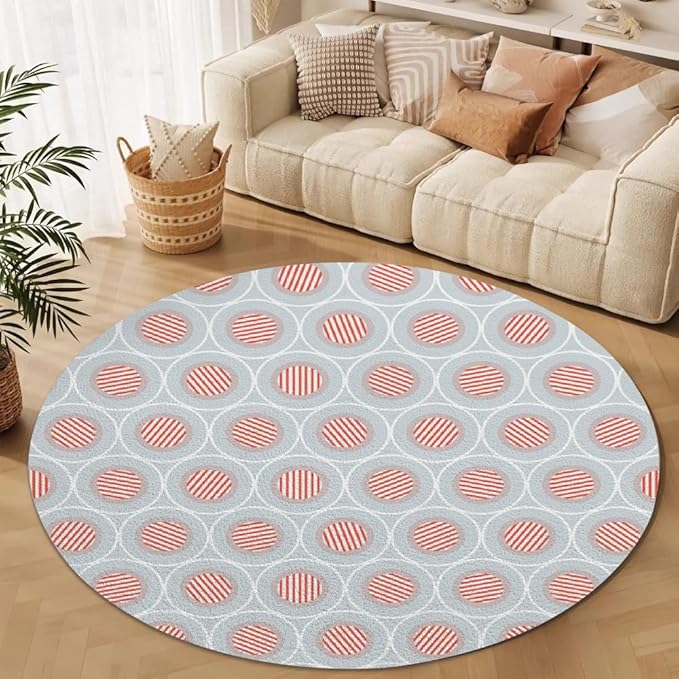 Circle Geometric Print Round Rug Vintage Blue Pink Area Rug Washable 3ft Circle Rugs for Living Room Bedroom Non Slip, Soft Indoor Floor Carpet for Kitchen Entryway Family Room