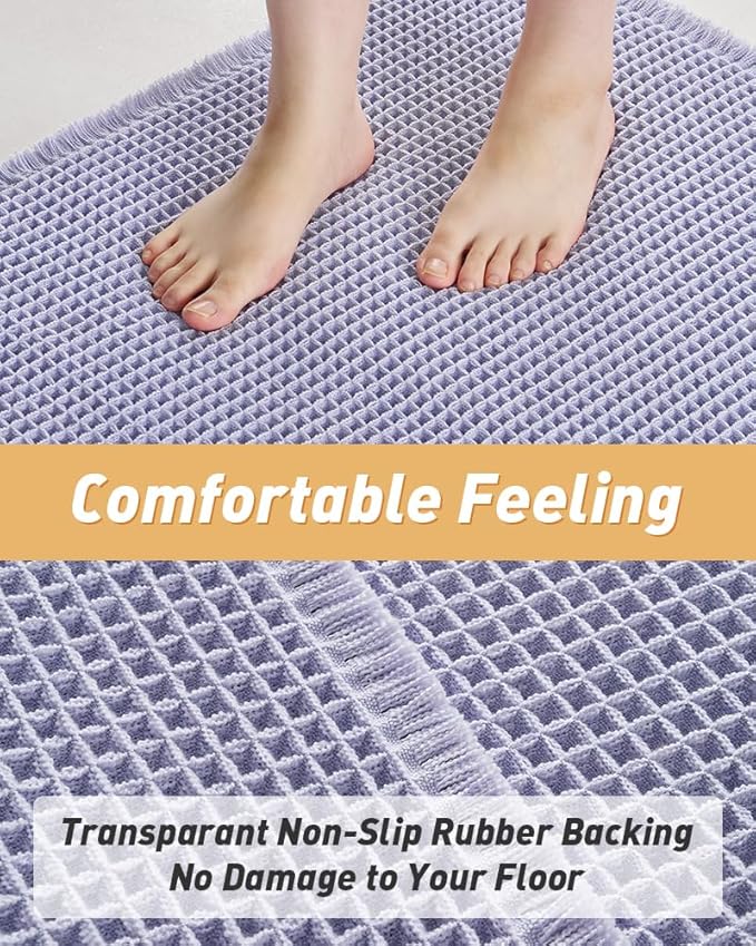 AMOAMI Upgraded Waffle Bath Mat, Super Absorbent Non Slip Bath Mats for Bathroom Floor, Machine Washable Bathroom Rugs with Tassels, Rubber Backed Bathroom Mats, Ultra Soft, 24" x 36",Purple