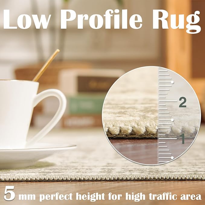 jinchan 3x5 Area Rugs for Entryway - Machine Washable Modern Rug Kitchen Soft Faux Wool Stain Resistant Non-Slip Ultra-Thin Low-Pile Geometric Carpet for Entrance Bedroom Living Room (3x5ft, Taupe)