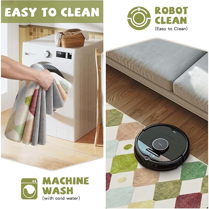 jinchan Macy Area Rug 2x3 Kids Entryway Washable Indoor Doormat Small Soft Non Slip Modern Rug Diamond Carpet for Nursery Room Bedroom Bathroom Moss on Cream