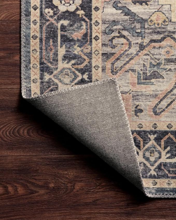 Loloi Hathaway Collection HTH-01 Navy/Multi 2'-6" x 7'-6", .25" Thick Runner Rug, Soft, Durable, Printed, Modern, Low Pile, Non-Shedding, Easy Clean, Living Room Rug