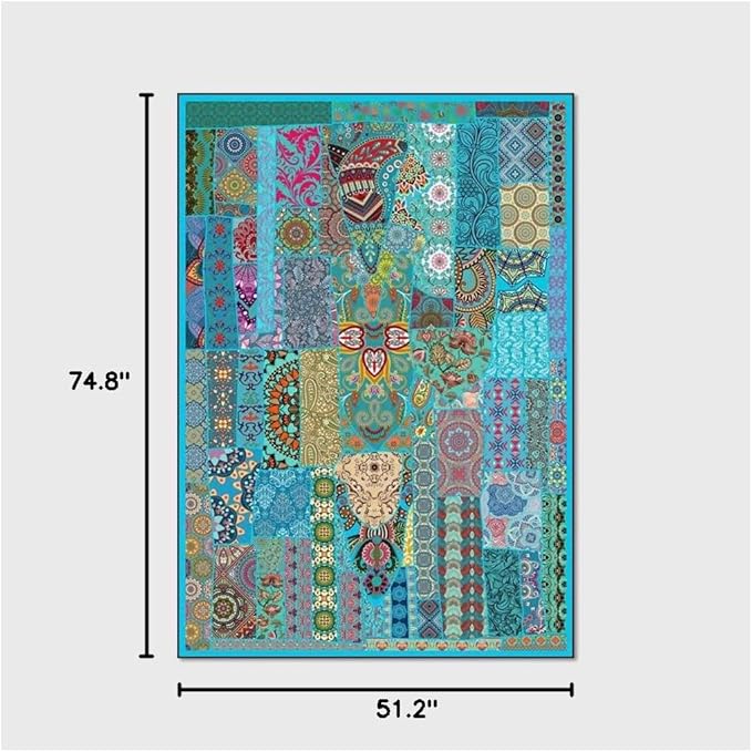 Vintage Boho Area Rugs Multicolor Ethnic Style Geometric Splicing Carpets Bedroom Living Room Kitchen Floor Mats Indoor Outdoor Non-Shedding Runner Rug Home Décor Carpet 4.2' X 6.2'