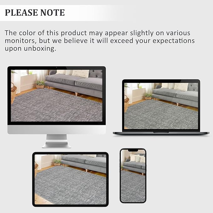 RUGSREAL 3x5 Washable Bedroom Rug Small Indoor Solid Area Rug with Rubber Backing Contemporary Dining Room Throw Rug Grey Solid Color Carpet for Living Room Kitchen Nursery, 3' x 5' Grey