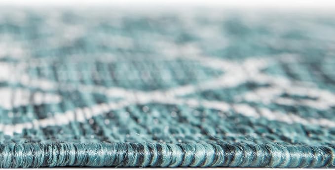 Unique Loom Outdoor Trellis Collection Area Rug - Tribal Trellis (5' 3" Octagon, Teal/ Ivory)