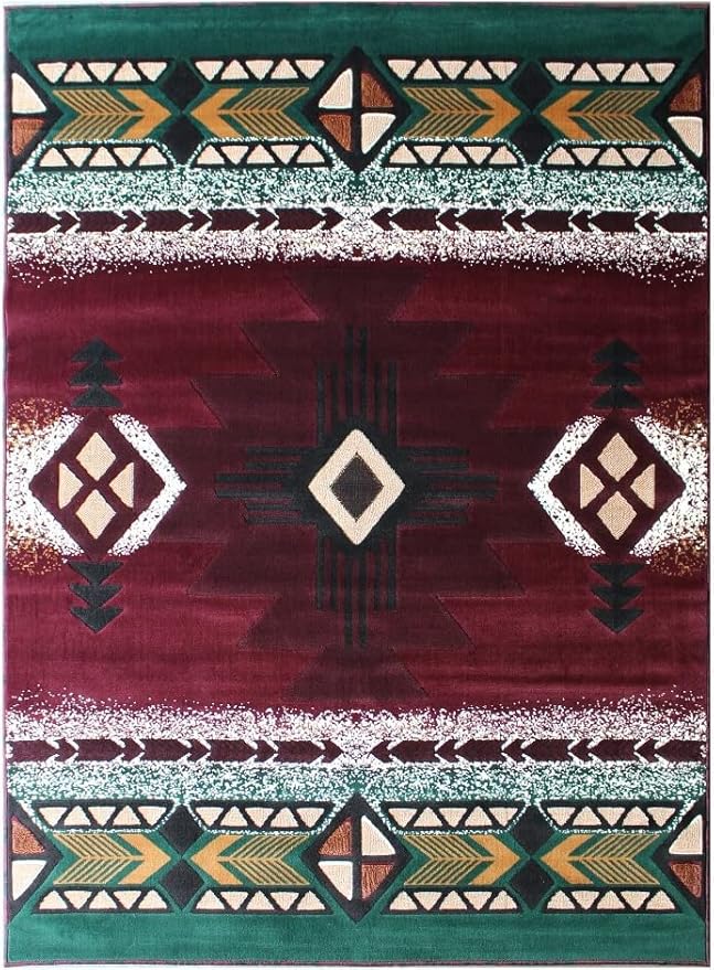 YHSF South West Native American Area Rug C318 - Easy Clean, Thick, Soft, Durable Native Tribal American Indian Inspired Rug for Bedroom/Living Room and More - Burgundy, 3 Feet x 4 Feet 7 Inches