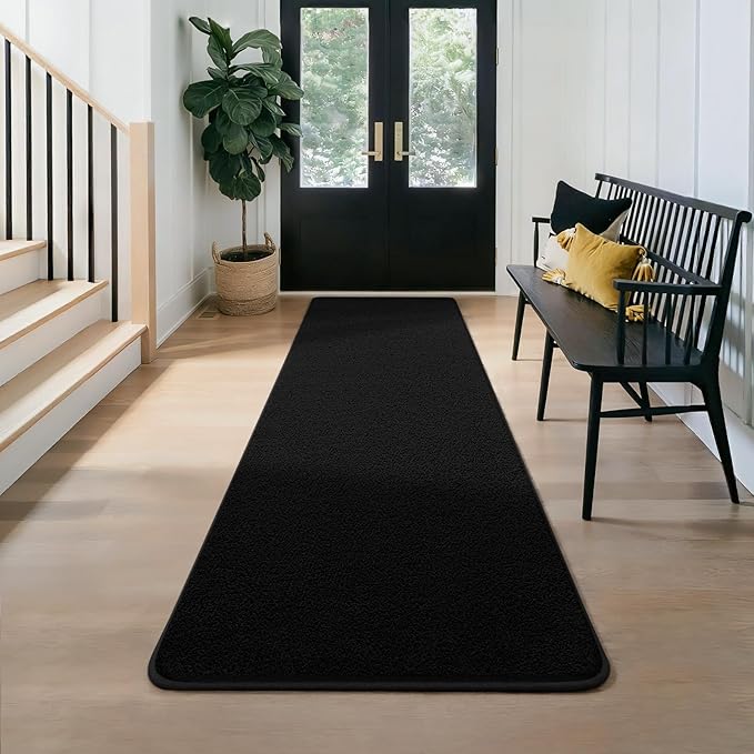 Modern Hallway Runner Rug, 2x6 Rug Runners for Kitchen, Black Washable Long Runner Rugs for Hallways, Soft Indoor Carpet for Bedroom Bedside, Non-Slip Memory Foam Rugs for Entrance Living Room Décor
