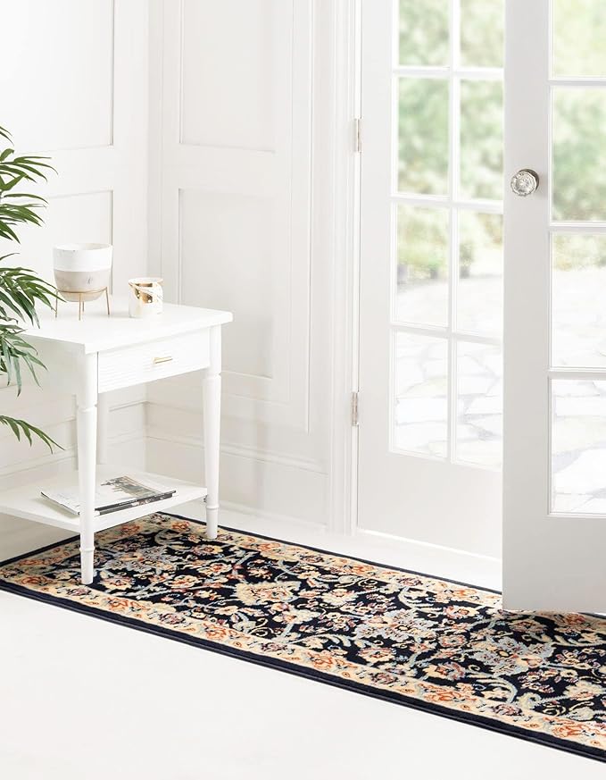 Unique Loom Sialk Hill Collection Area Rug - Washington (2' 11" x 16' 5" Runner Navy Blue/Cream)