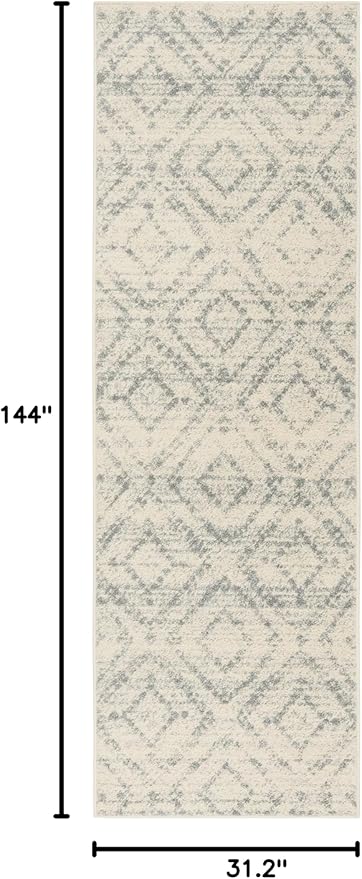 SAFAVIEH Adirondack Collection Runner Rug - 2'6" x 12', Ivory & Light Blue, Modern Diamond Distressed Design, Non-Shedding & Easy Care, Ideal for High Traffic Areas in Living Room, Bedroom (ADR131T)
